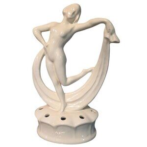 Antique Flower Frog Ceramic Dancing Lady Figurine 8.5" Tall Glossy Ivory‎ READ